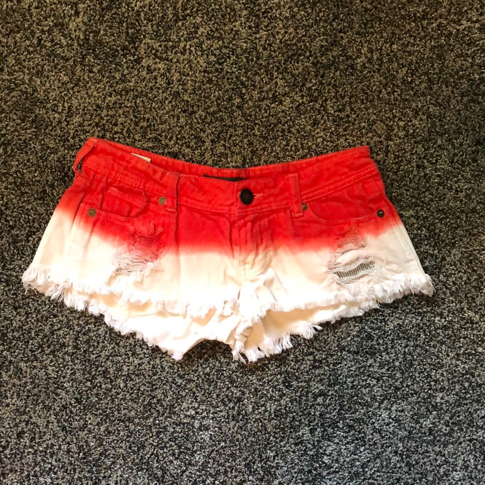 Kendall & Kylie Dip Dye White and Red Denim Shorts